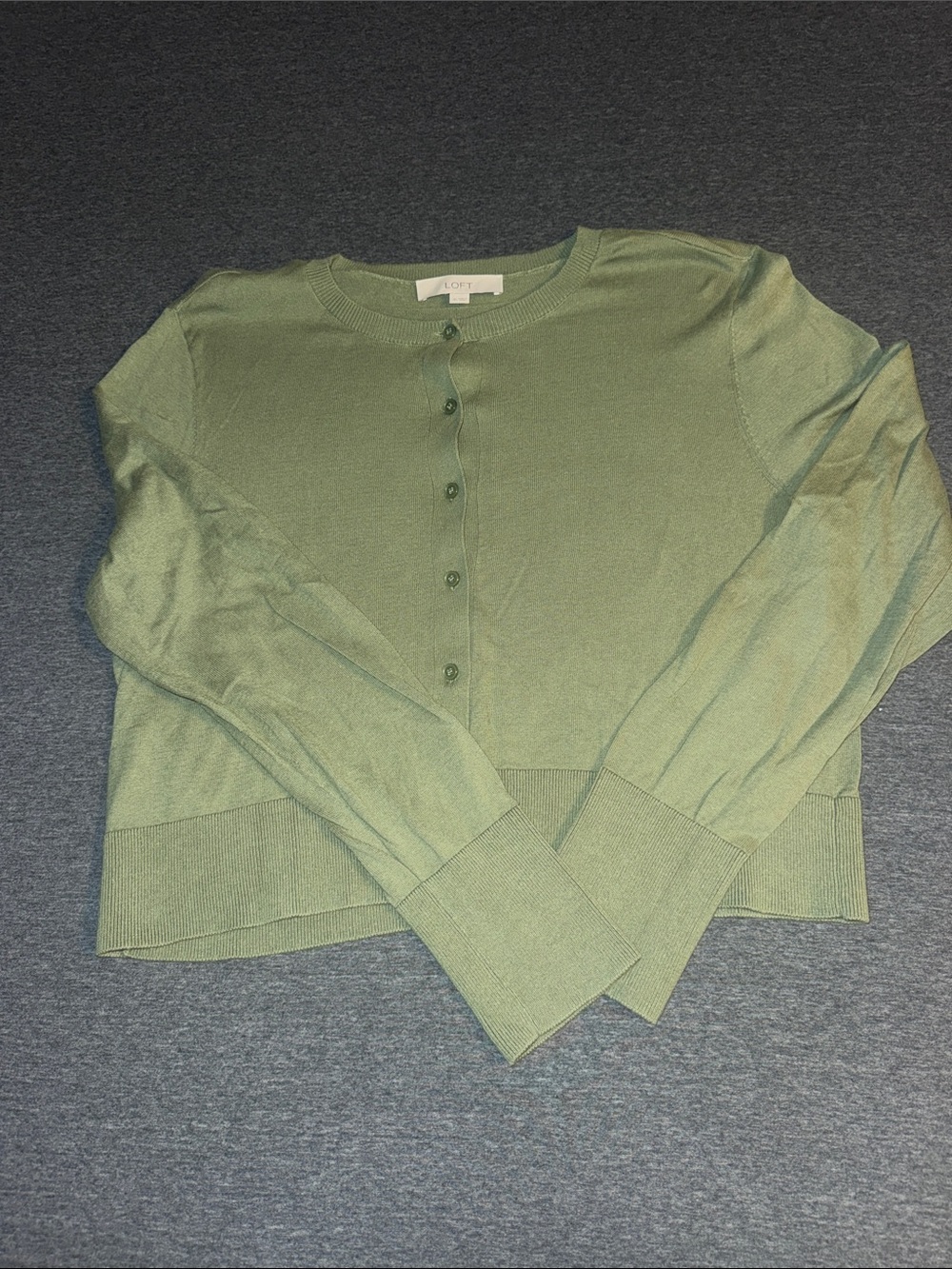 LOFT Light Olive Button-Up Cropped Cardigan Sweater